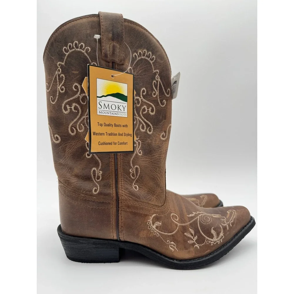 Smoky Mountain‎ Kids Cowboy Boots Size 3.5 Brown Western Embroidered